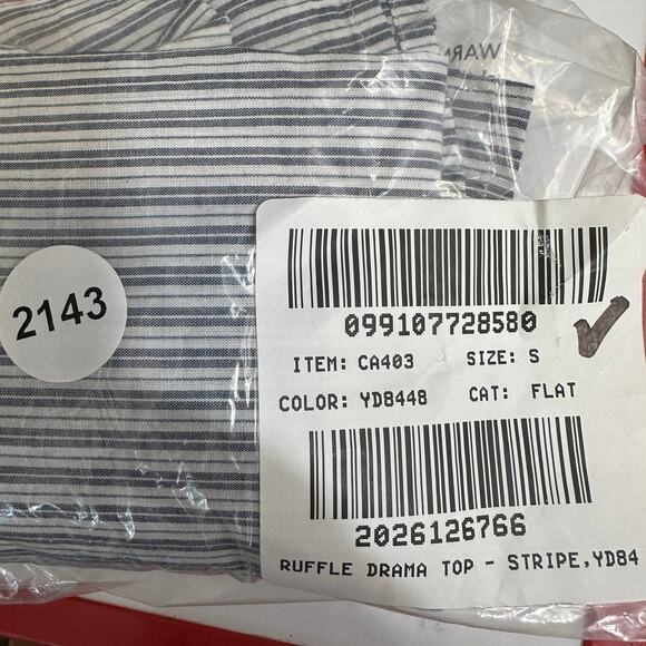 J.Crew Flutter Sleeve Top WMNS S White Blue Striped Ruffled Crewneck Sleeveless - Picture 10 of 10